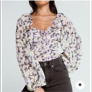 Free People Mabel Print Blouse Lilac NWOT